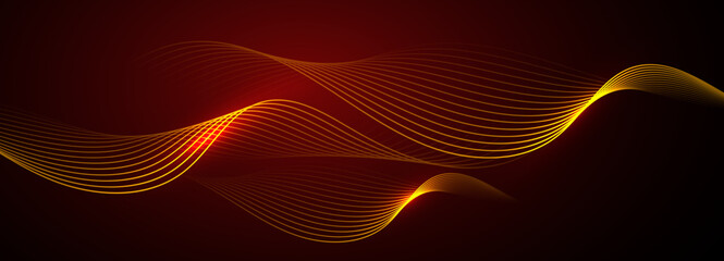 Dynamic abstract golden wave lines on a dark red background