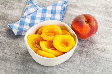 Ripe sweet and juicy canned peach