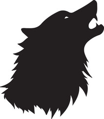 A black and white wolf face silhouette design