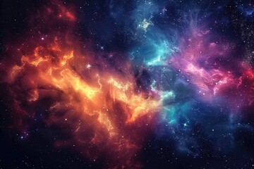 Naklejka premium A Cosmic Tapestry of Glowing Nebulae and Distant Stars