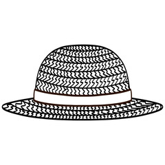Straw Hat Farmer Cap Cartoon Illustration Outline Vector Drawing