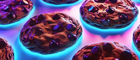 Fototapeta premium Chocolate cookies with glowing edges vibrant colors