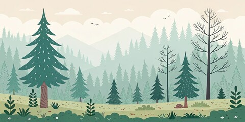 minimalist cute cartoon forest pine background