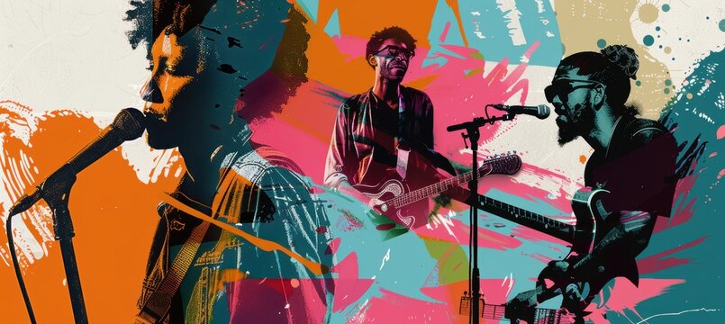 Vibrant flyer showcasing a local music venue's weekly open mic night. features lively images of performers singing into microphones