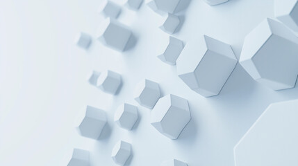 3D render of a white abstract background with hexagonal shapes in a white color. A Dimensional Texture with Abstract Arrangement, Light and Shadow, Tech Style, White Texture, Architectural, Abstract.