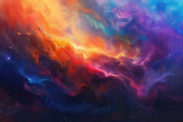 Fototapeta premium Abstract Cosmic Nebula with Swirling Colors and Scattered Stars
