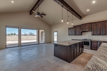 Fototapeta premium Modern Minimalist Kitchen with Empty Countertops