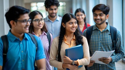 Young Audience in Hallway – Indian students gathering in the hallway between seminar sessions.
