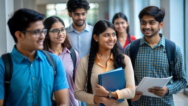 Young Audience in Hallway – Indian students gathering in the hallway between seminar sessions.
