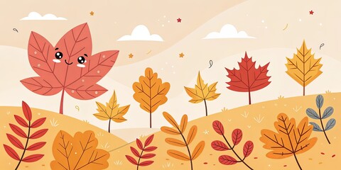 Obraz premium minimalist cute cartoon fall leaves background