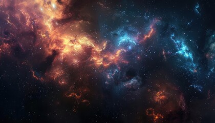 A Cosmic Dance of Orange and Blue Nebulae