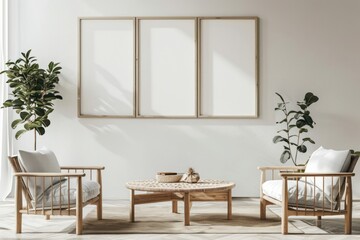 Blank picture frame mockups furniture room architecture.