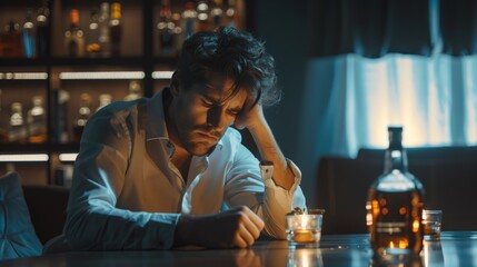 man refuses say no and avoid to drink an alcohol whiskey , stopping hand sign male, alcoholism treatment, alcohol addiction, quit booze, Stop Drinking Alcohol. Refuse Glass liquor, unhealthy, reject