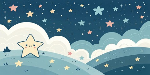 minimalist cute cartoon dusk stars background