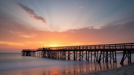 Obraz premium sunset overlooking a wooden pier