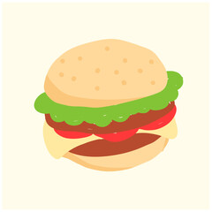 Flat hand drawn burger illustration, minimalist hand drawn burger 