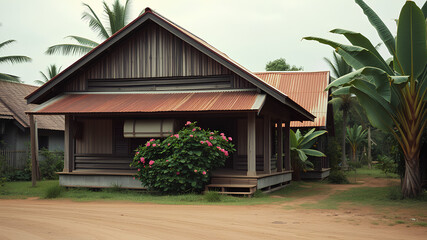 AI image generate a picture of a traditional Malay house