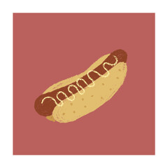 Hand drawn crayon style hot dog illustration, fast food hand drawn hot dog illustration, crayon style hot dog logo