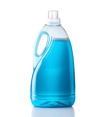 Blue color liquid detergent for laundry, Transparent liquid detergent plastic bottle isolated on white background, Transparent liquid detergent bottle,  Transparent liquid detergent packaging,