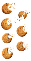 Deliciously broken cookies with crumbs, isolated on a white background.