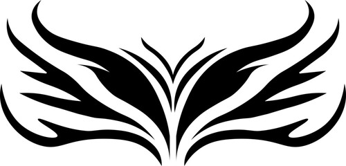 Tribal tattoo icon. Silhouette flat  black vector isolated on transparent background Neo tribal y2k aesthetic tattoo gothic cover, fire or wings abstract element collection. Divider body.