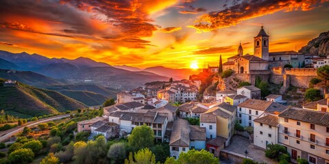 Twilight Serenity: Sunset Over Ademuz, Spain - Captivating Architectural Photography of Mountain Village at Dusk