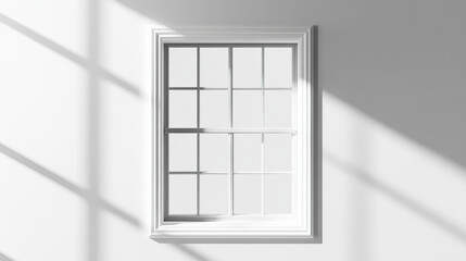 3D render of a white window frame on a white wall