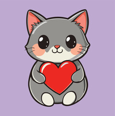 Cute Cat Holding Heart, Cute Cat Vector, Cute Cat Clipart, Cute Cat Icon