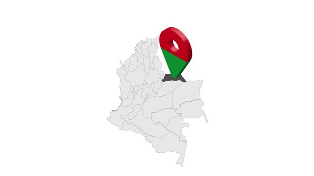 Location Arauca Department  on map Colombia. 3d Arauca flag map marker location pin. Map of  Colombia showing different parts. Animated map . 4K.  Animated Video