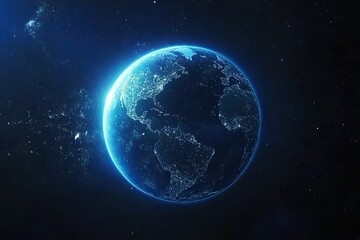 Fototapeta premium Global network and data connection concept. World connections on planet Earth at night. Earth in outer space and digital network. World communication technologies.