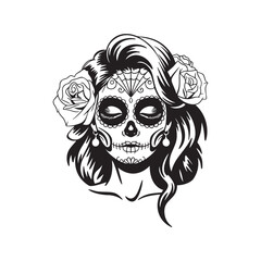 Woman Dia de los Muertos, Day of the Dead. Vector illustration on white background