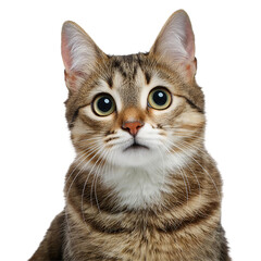 Fototapeta premium Cat - Looking Curiously, Funny, Scared - Sitting or Standing on White Background / Transparent - Ginger, Tabby, White, Black - Beautiful and Cute Cat Breed - European Shorthair