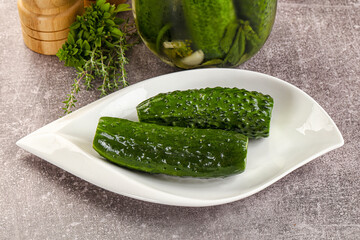 Homemade lighty salted cucumbers with herbs