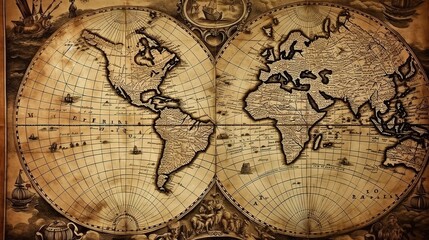 Vintage Worn Map with Detailed Texture and Classic Elements