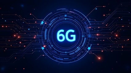 Obraz premium Futuristic 6G Network Technology Concept with Digital Circuit Interface - Next Generation Wireless Communication Design