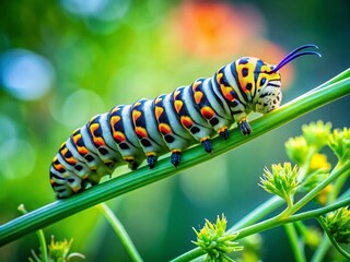 Naklejka premium Vibrant Butterfly Caterpillar on Green Stem Amidst Nature's Splendor