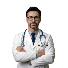 A Portrait of a doctor with stethoscope on a transparent background