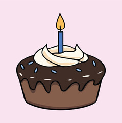 Cute Cartoon Birthday Cupcake, Cute Birthday Cupcake Vector, Cute Birthday Cupcake Clipart