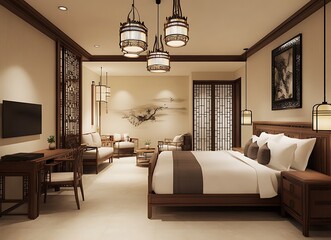 Luxurious Bedroom with Large Windows and Sitting Area
