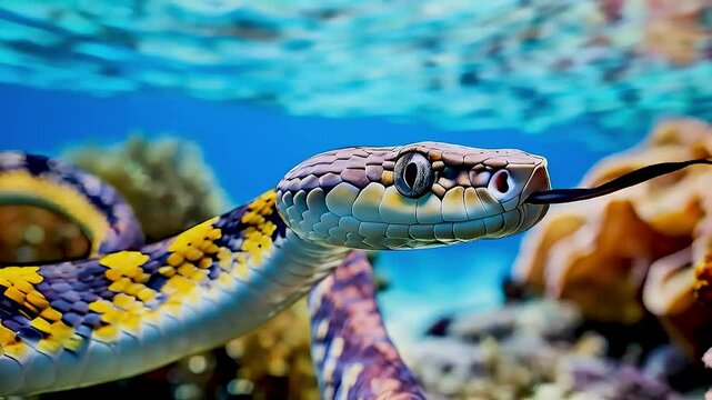 a snake  and  a snake  and  coral reefcoral reef