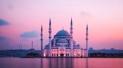 Fototapeta premium Stunning Panoramic View of a Mosque at Sunset
