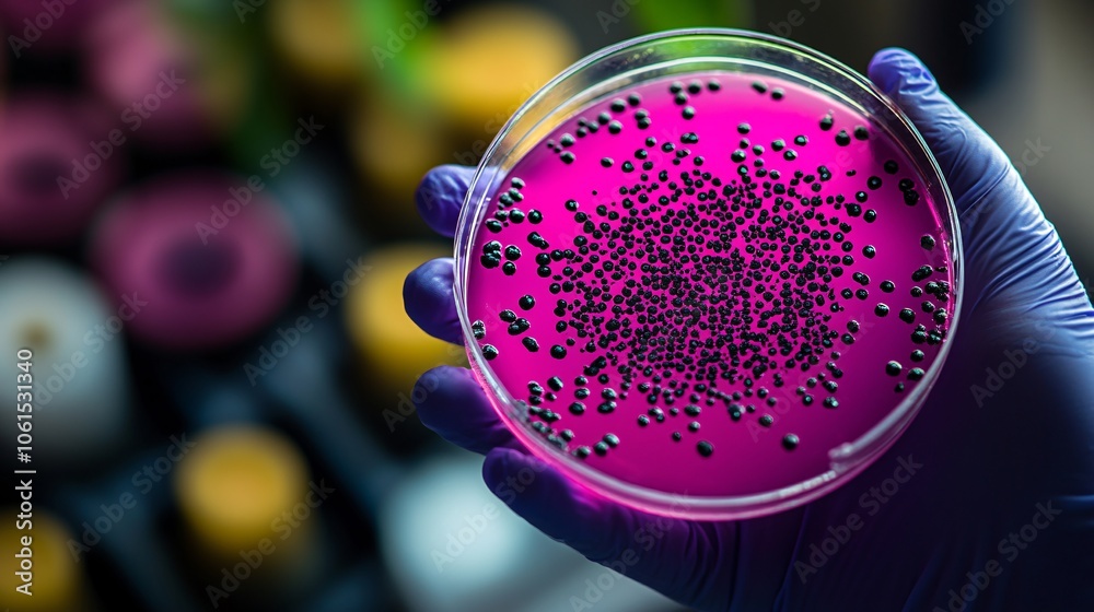 Poster Scientist holding a bioreactor flask with cellular cultures in a bright laboratory setting, symbolizing biotech advancements with empty space for text