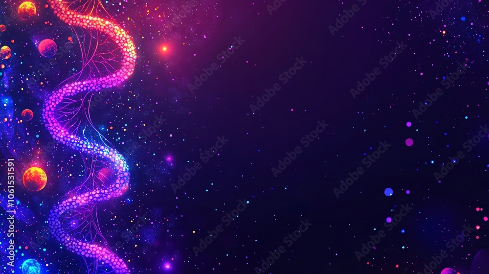 Poster illustration of gene therapy procedure with holographic dna strands and cellular modification visual