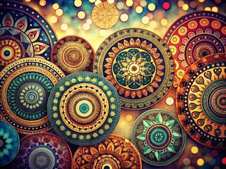 Vintage Style Photography of Colorful Circles with Unique Patterns and Designs for Creative Backgrounds and Textures