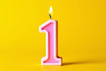 Celebrating First Birthday Milestone with a Single Lit Candle Symbolizing Joy and Innocence on a Bright Yellow Background
