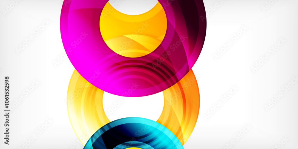 Poster bright colorful circles with light effects. abstract background