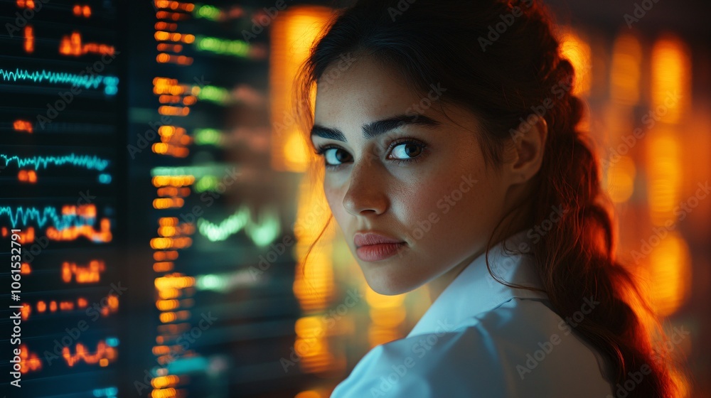 Poster Technician using a portable DNA analyzer for genetic research in a lab environment, reflecting mobile and accessible biotech tools with empty space for text