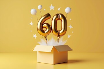 Celebrating a Sixty Birthday Milestone with Joyous Balloons and Stars, Signifying Special Moments of Happiness and Accomplishment