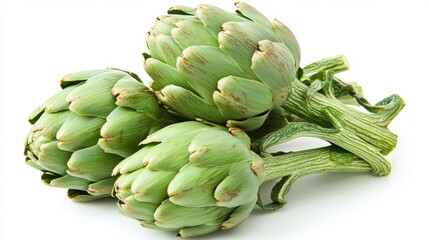 Fototapeta premium Fresh Green Artichokes Isolated on White Background