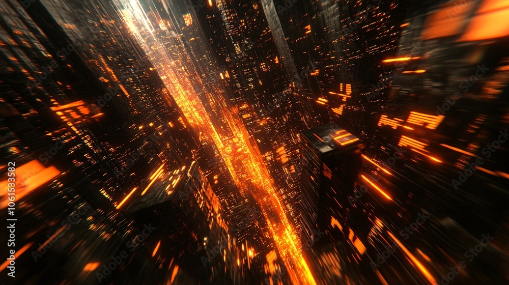 Aufkleber Abstract 3D render of stock market arrows pointing up and down, symbolizing market volatility with a futuristic background with empty space for text